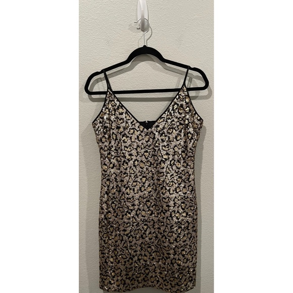 BB DAKOTA Gold Leopard Cheetah Sequin Mini Dress - Picture 4 of 7